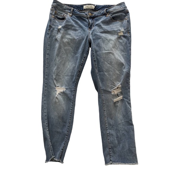 torrid Denim - Torrid Womens 14 Distressed Boyfriend Blue Jeans Frayed Crop Stretch MidRise Y2K